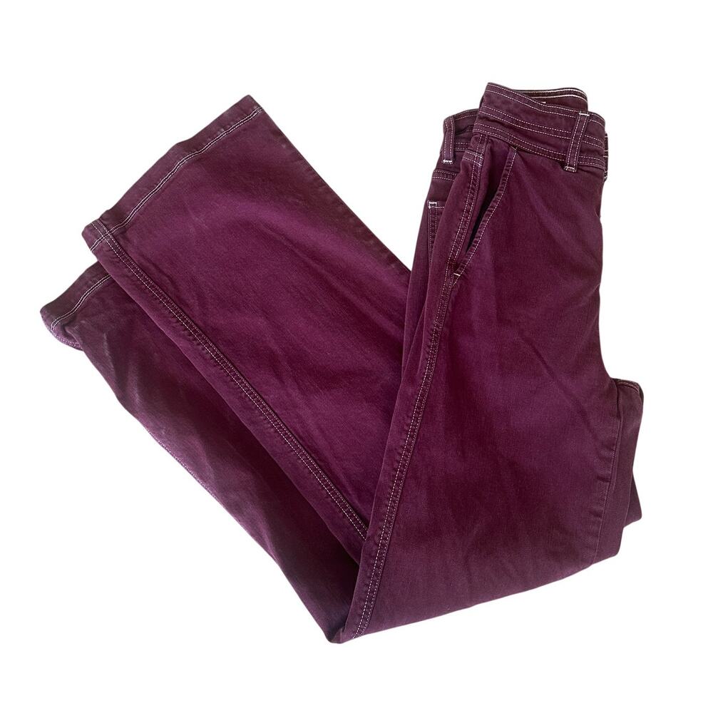 Joe's Jeans Burgundy Wide Leg SIZE 25 Denim High Waisted Long Fall Designer $248 - Picture 12 of 15